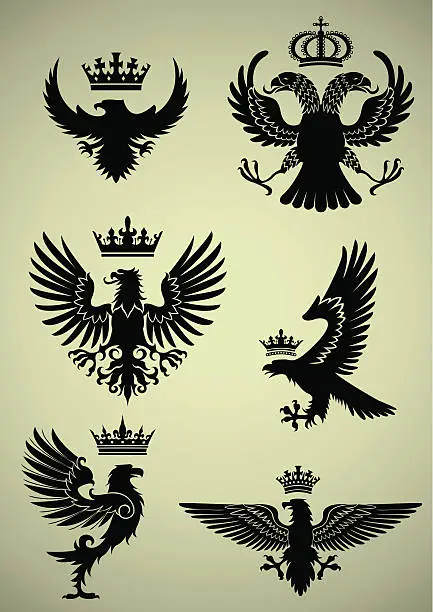 Vector illustration of Set of eagle and crown