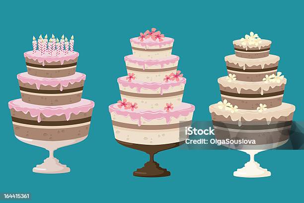 Gâteauxnbsp Vecteurs libres de droits et plus d'images vectorielles de Gâteau à étages - Gâteau à étages, Trois objets, Aliment surgelé