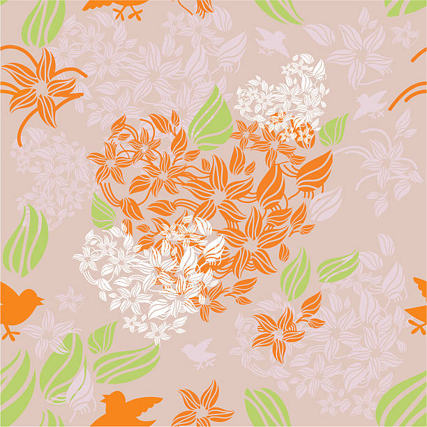 Spring floral hearts pattern vector art illustration