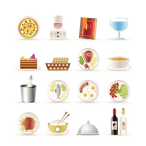 레스토랑, 식품 및 음료 아이콘 - china food sausage salami sweet food stock illustrations