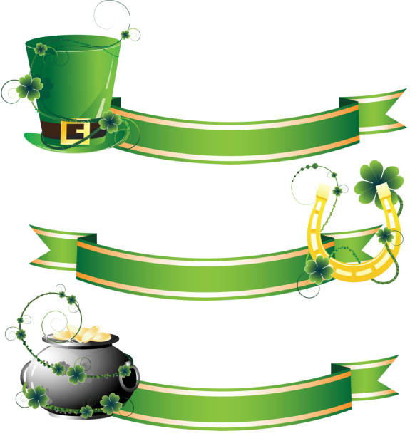 kapelusz, podkowa i pot z gold - clover ribbon march northern ireland stock illustrations