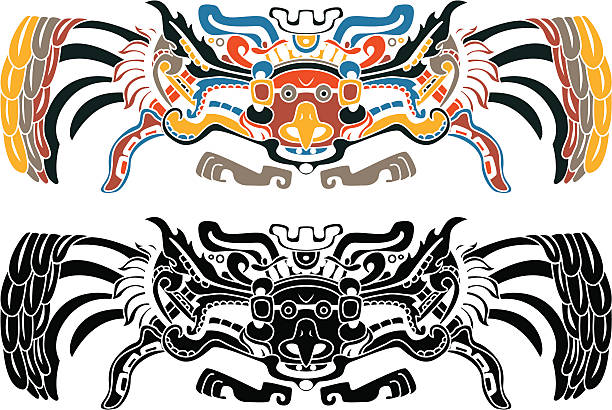 Aztec bird stencil in two variants vector art illustration