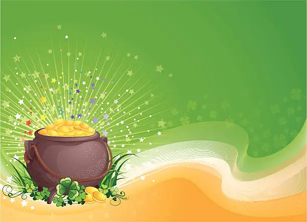 Vector illustration of Pot of gold on Saint Patrick's Day.