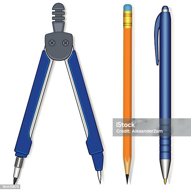 Stift Bleistift Und Kompass Stock Vektor Art und mehr Bilder von Accessoires - Accessoires, Ausrüstung und Geräte, Blau