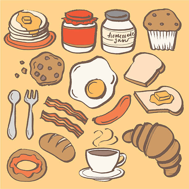 hausgemachte frühstück - coffee fried egg breakfast toast stock-grafiken, -clipart, -cartoons und -symbole