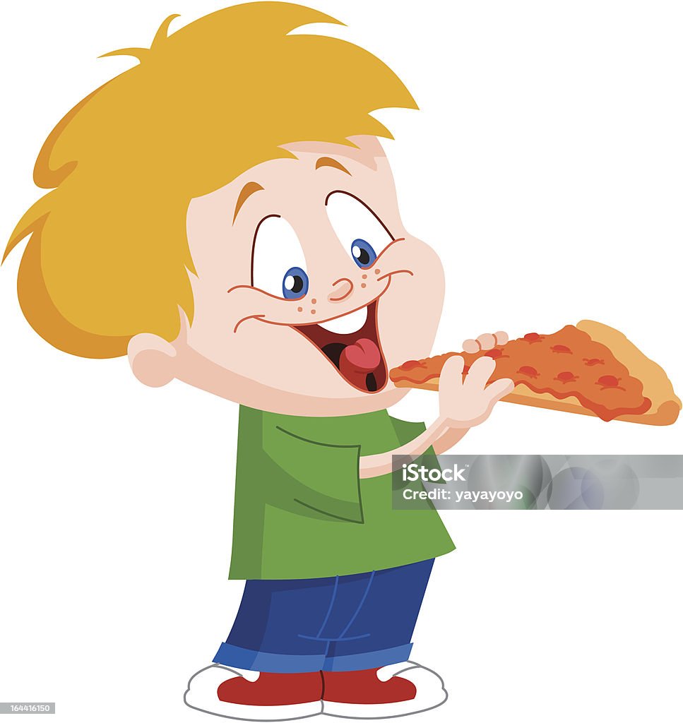 Ребенок ест пицца - Векторная графика Вредное питание роялти-фри