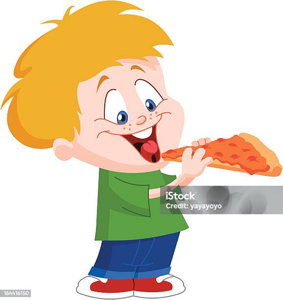 Ребенок Ест Пицца — стоковая векторная графика и другие изображения на тему Вредное питание - Вредное питание, Детство, Еда на вынос