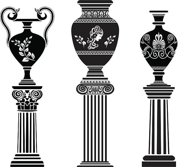 antike griechische vase auf spalte - sculpture art abstract white stock-grafiken, -clipart, -cartoons und -symbole