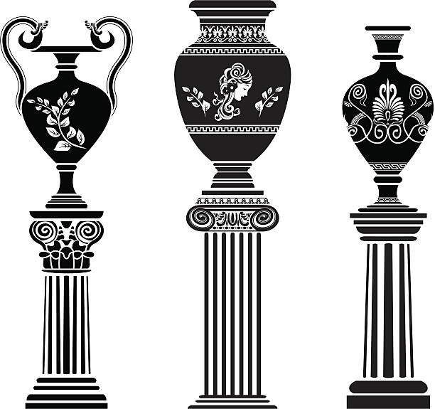 древние греческие ваза на колонки - jug decorative urn ancient greek culture stock illustrations