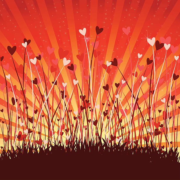 Romantic background with hearts and sun rays vector art illustration