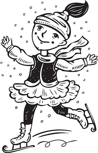 girl skates.children ます。 - ice skating outdoors playful playing点のイラスト素材／クリップアート素材／マンガ素材／アイコン素材