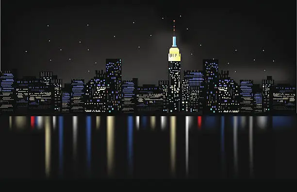 Vector illustration of Night city sample with city lights