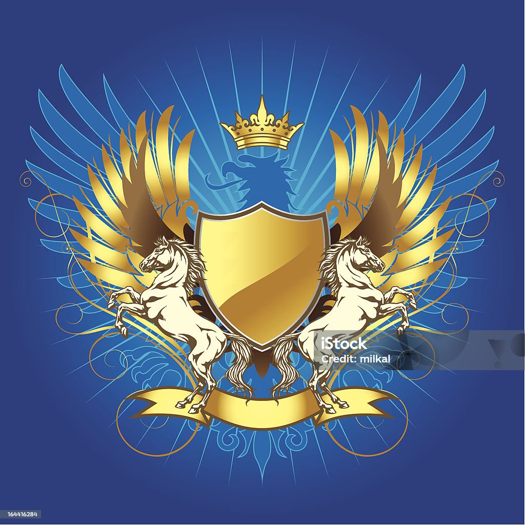 Oro heraldry shield con caballos - arte vectorial de Fondos libre de derechos