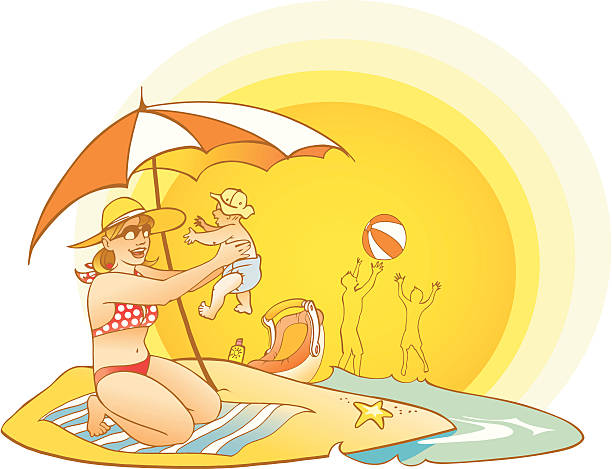 familie am strand - women summer hat tinted sunglasses stock-grafiken, -clipart, -cartoons und -symbole