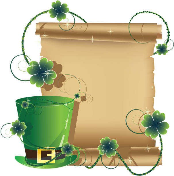 緑色の帽子と古代からの原稿レプリカーン - buckle luck mystery concepts点のイラスト素材／クリップアート素材／マンガ素材／アイコン素材