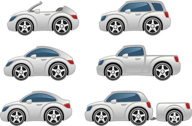 illustrazioni stock, clip art, cartoni animati e icone di tendenza di set di auto - car sedan vector land vehicle