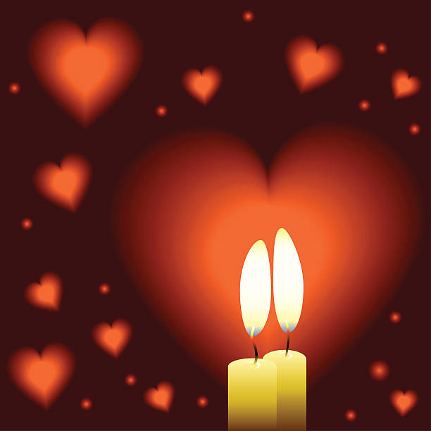 Romantic background with two candles and hearts vector art illustration