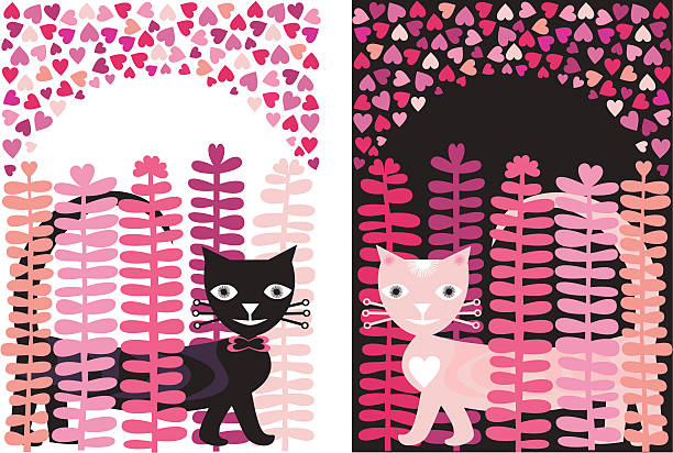 Cartoon romantic cats in love. vector art illustration