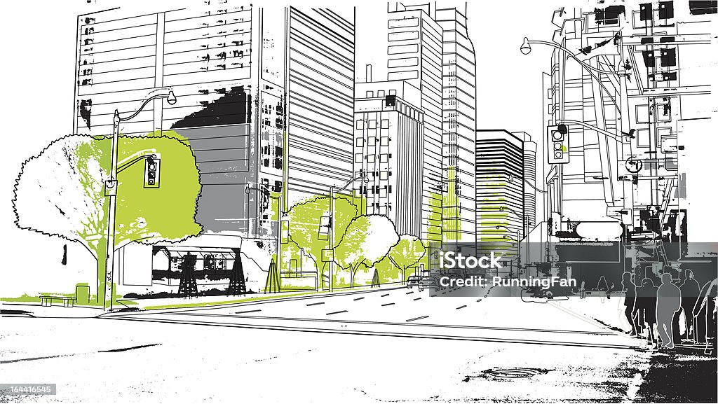 urban scene downtown intersection with office buildings City stock vector