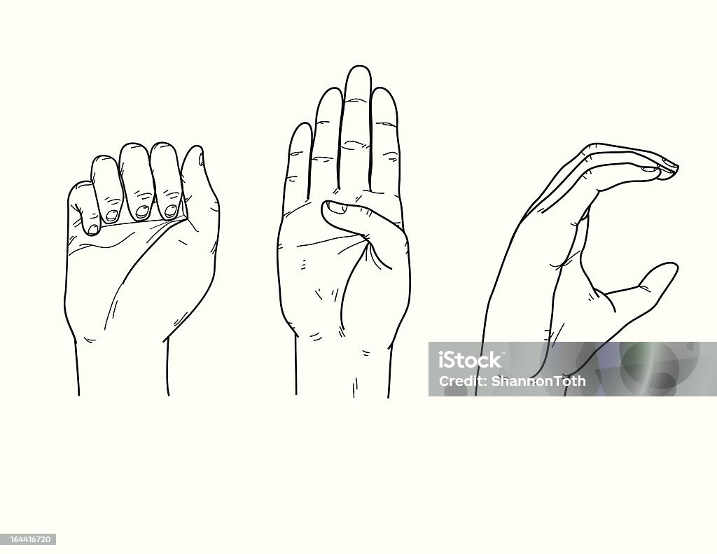 Sign Language A,B,C "Line drawings of hands signing A,B, and C." Sign Language stock vector