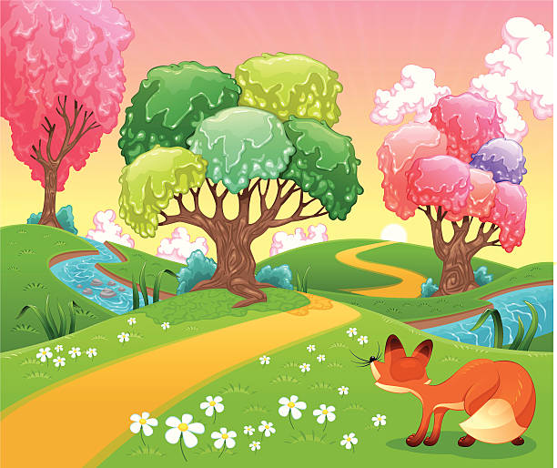 Fox in the wood. vector art illustration