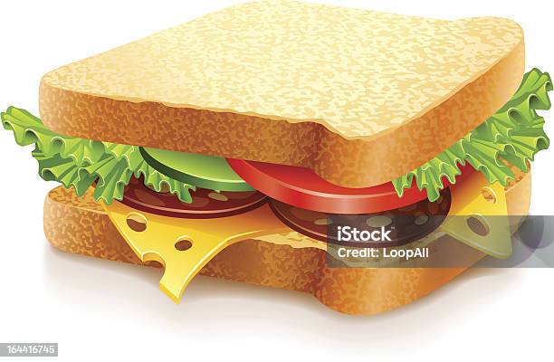 Appetizing Sandwich With Cheese Sausage And Vegetables Stock Illustration - Download Image Now