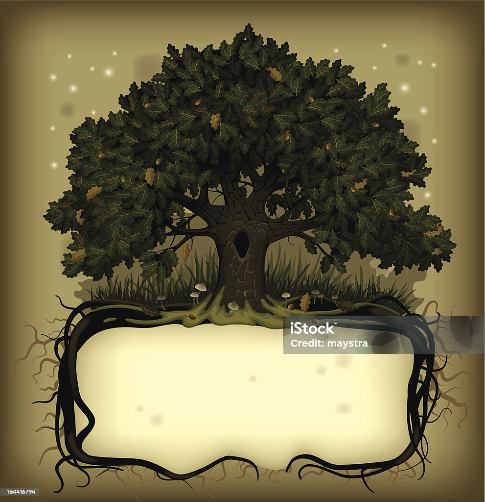 Oak tree wih a banner Vector old-fashioned banner with fairy-tale rooted oak tree Copse stock vector