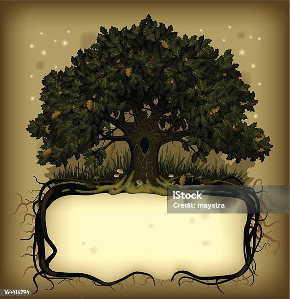 Oak Tree Wih A Banner Stock Illustration - Download Image Now - Copse, Oak Tree, Old-fashioned