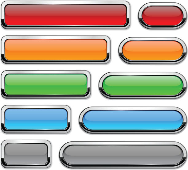 ilustrações de stock, clip art, desenhos animados e ícones de vetor detalhado botões em branco. - shape rectangle chrome interface icons