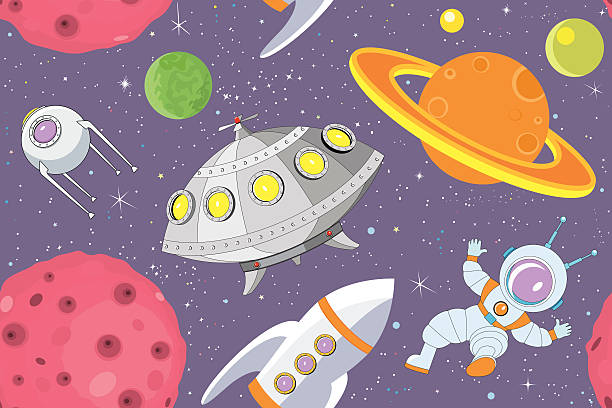 Cartoon space seamless background vector art illustration