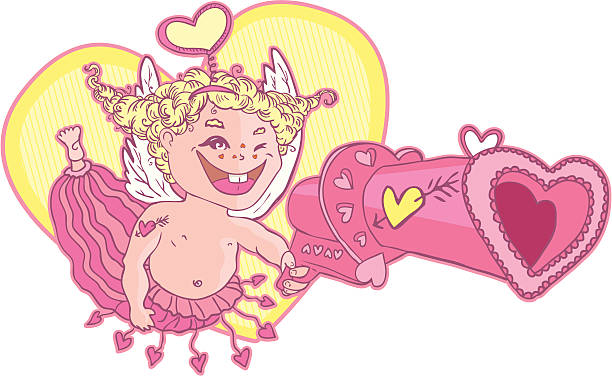 Cupid with a gun Cupid with a huge revolver. Great for Valentine's Day design. baby gun stock illustrations