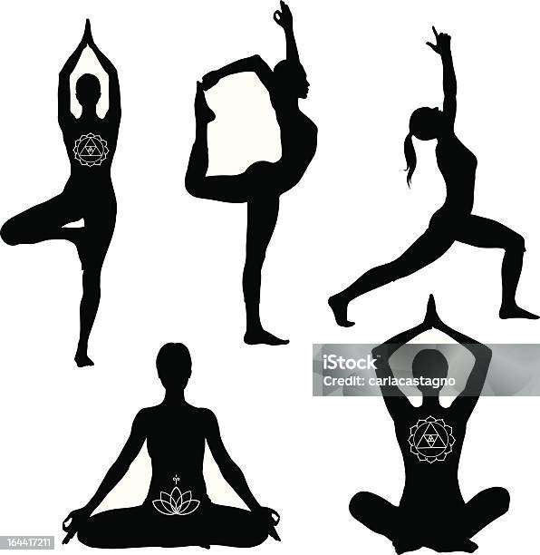 Yoga Poses Black Silhouettes Stock Illustration - Download Image Now - Yoga, In Silhouette, Tree Pose