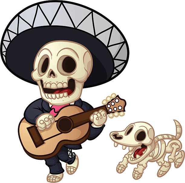 мертвый mariachi - human skeleton halloween skull human bone stock illustrations