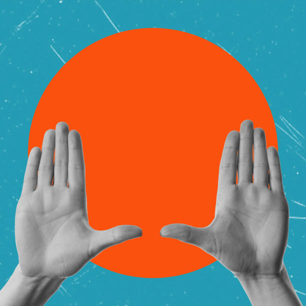istock Art Collage, Palms in an Orange Circle. 1644174821