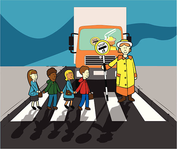 school crossing patrol - education sign school crossing sign crossing stock-grafiken, -clipart, -cartoons und -symbole