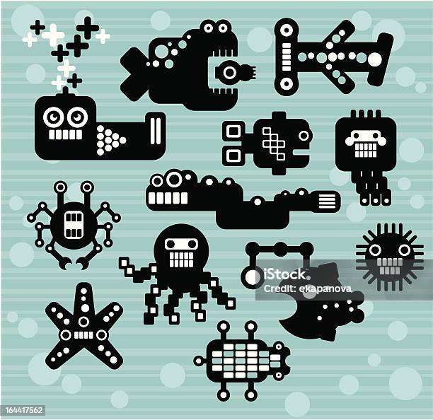 Роботы И Монстров Коллекция Морских Животных — стоковая векторная графика и другие изображения на тему Machinery - Machinery, Акула, Векторная графика