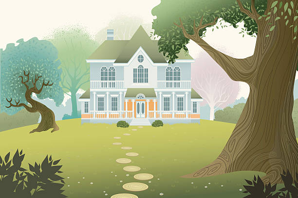 House Country cottage in a wood victorian house stock illustrations