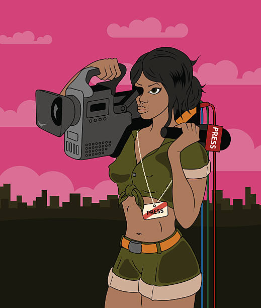 news cameraman vector art illustration