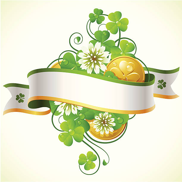 St. Patrick's Day frame with clover and golden coin 4 vector art illustration