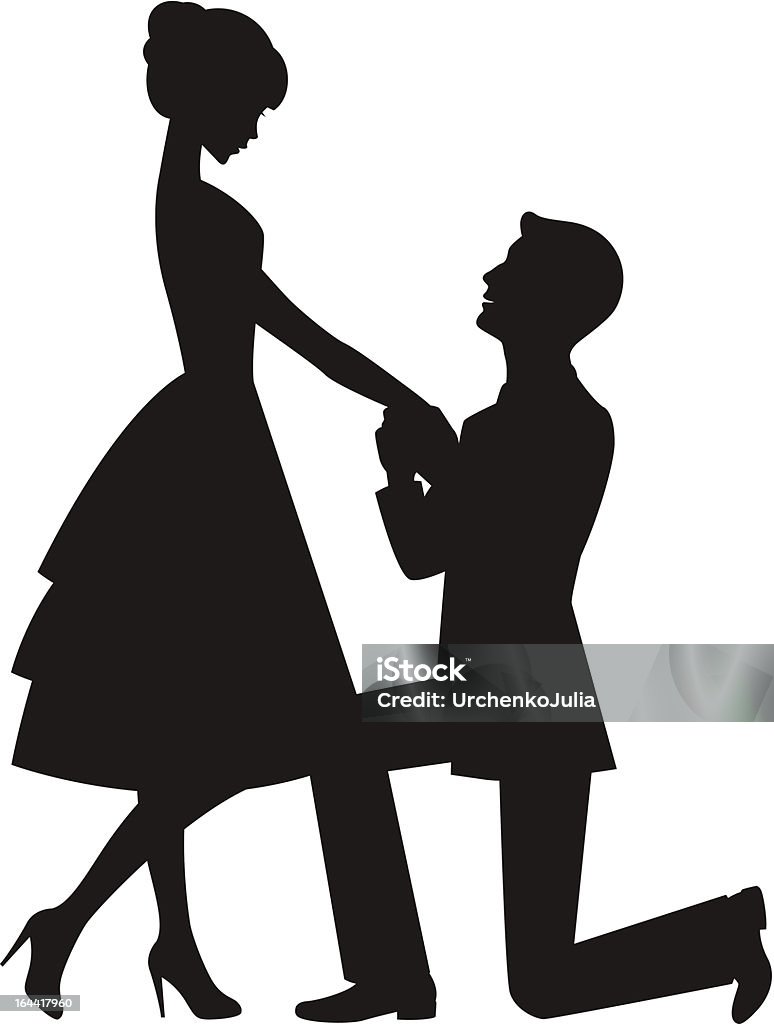 Marriage proposal A man on his knees, makes a proposal to marry the girl Engagement stock vector