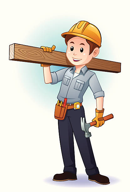 ilustrações, clipart, desenhos animados e ícones de carpenter - maintenance engineer work tool hammer instrument of measurement