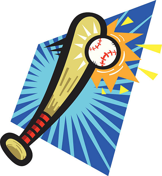 Baseball Bat Hit Vector illustration of a cartoon baseball bat hitting a baseball. softball homerun stock illustrations