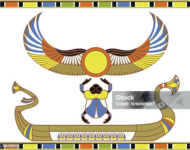 Египетский Солнце Лодке С Scarab — стоковая векторная графика и другие изображения на тему Крыло животного - Крыло животного, Культура Египта, Аборигенная культура