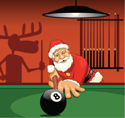 Santa Claus is playing pool