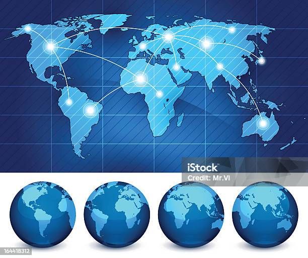 Weltkarte Mit Globen Stock Vektor Art und mehr Bilder von Weltkarte - Weltkarte, Glühend, Abstrakt