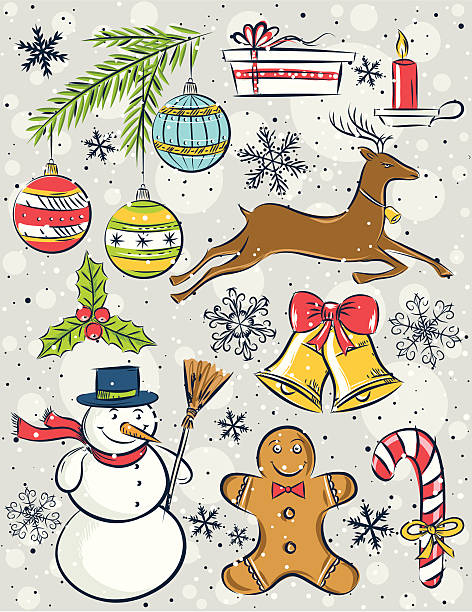 bildbanksillustrationer, clip art samt tecknat material och ikoner med background with christmas elements - reindeer mist