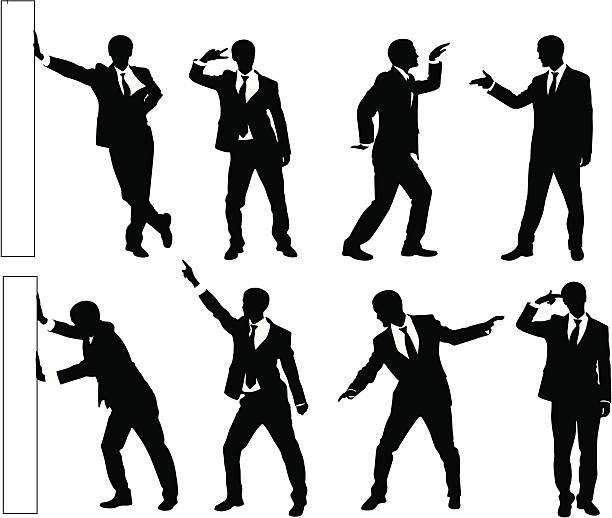 ilustraciones, imágenes clip art, dibujos animados e iconos de stock de hombre de negocios. - pushing silhouette men leaning