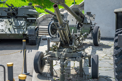 Kyiv, Ukraine - Aug 10, 2019: Old Soviet 82 mm Automatic Mortar 2B9 Vasilek - Kiev, Ukraine