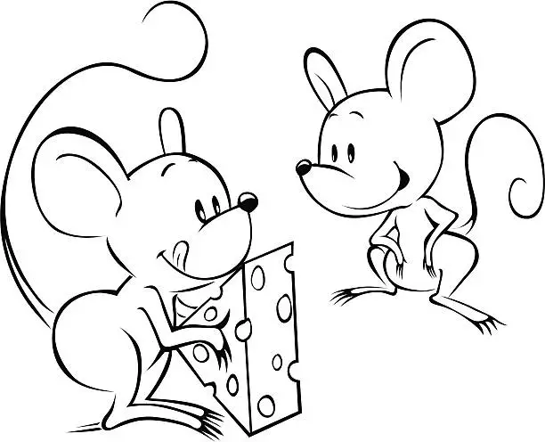 Vector illustration of two mouses with cheese