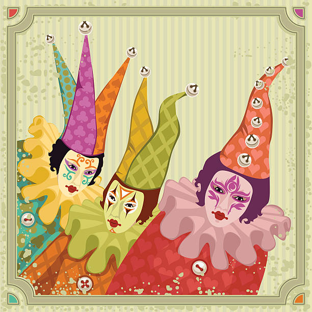 carnival clowns vector art illustration
